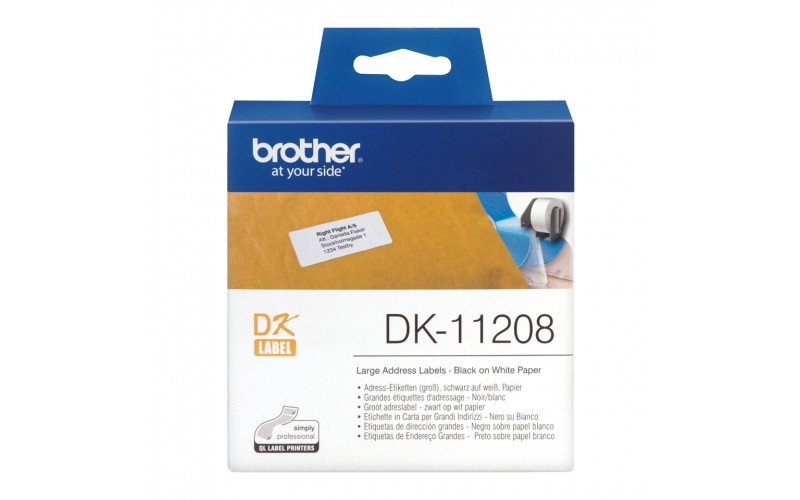 Banda etichete hartie Brother DK-11208, 38 mm x 90 mm, negru / alb, 400 et.