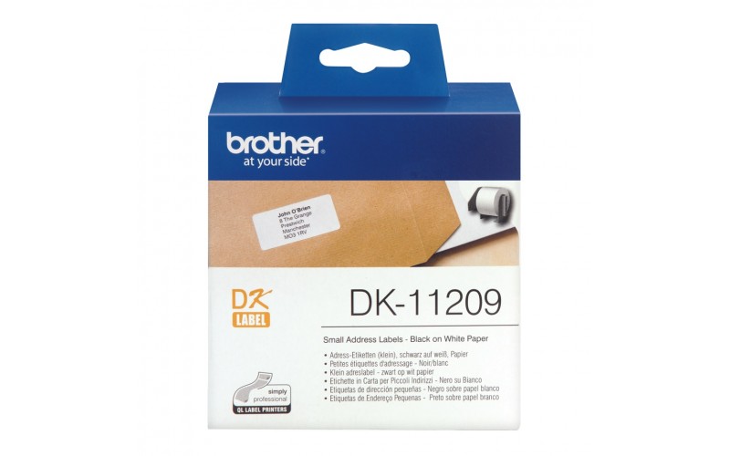 Banda etichete hartie Brother DK-11209, 29 mm x 62 mm, negru / alb, 800 et.