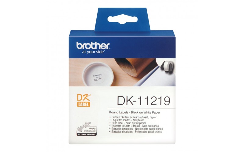 Banda etichete hartie Brother DK-11219, diam. 12 mm, negru / alb, 1200 et.