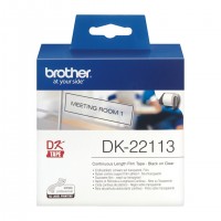 Banda continua plastic Brother DK-22113, 62 mm x 15.24 M, negru / transparent