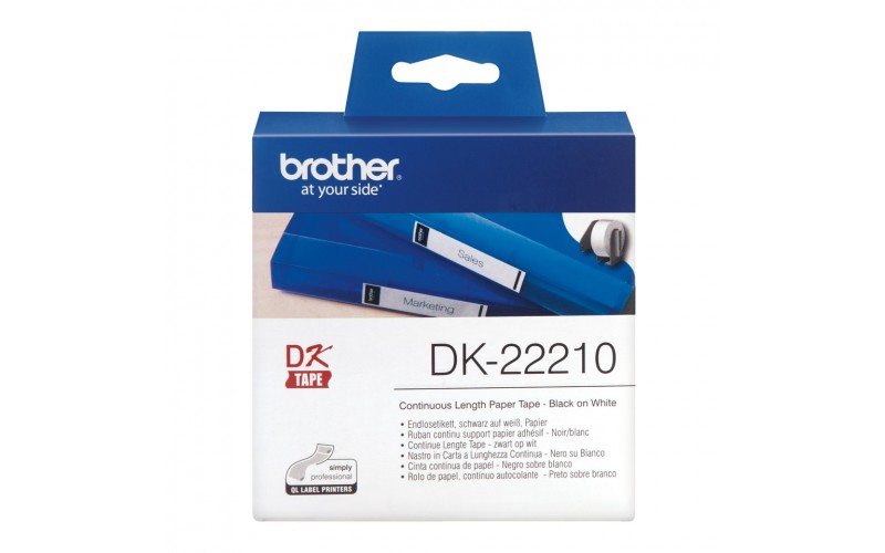 Banda continua hartie Brother DK-22210, 29 mm x 30.48 M, negru / alb