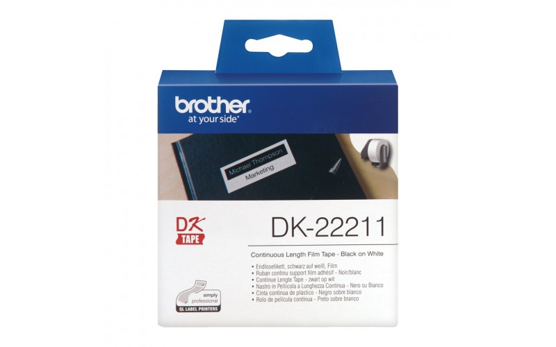 Banda continua plastic Brother DK-22211, 29 mm x 15.24 M, negru / alb