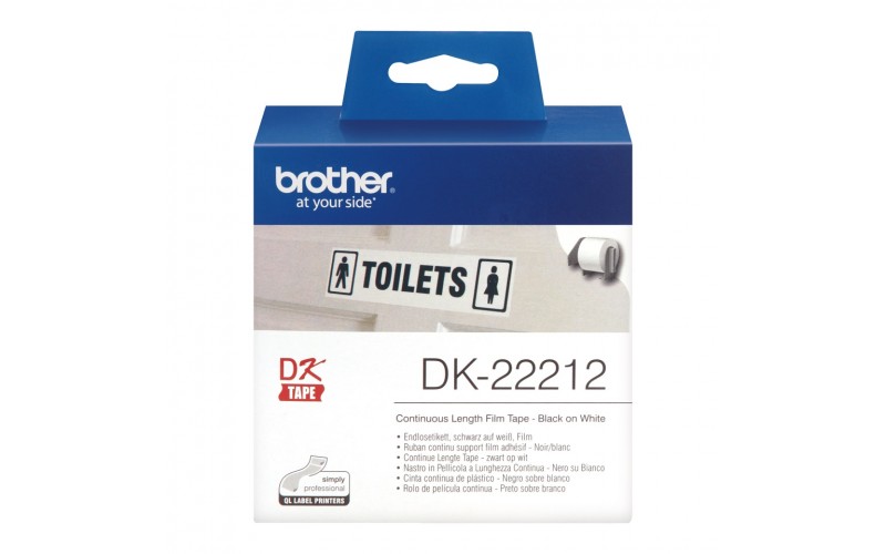 Banda continua plastic Brother DK-22212, 62 mm x 15.24 M, negru / alb
