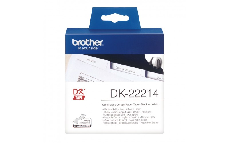 Banda continua hartie Brother DK-22214, 12 mm x 30.48 M, negru / alb