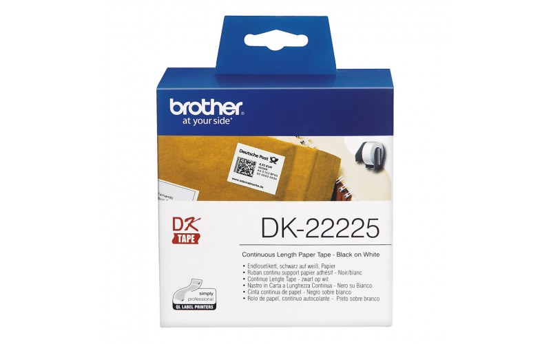 Banda continua hartie Brother DK-22225, 38 mm x 30.48 M, negru / alb