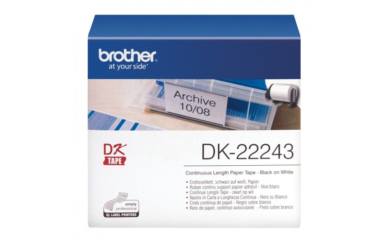 Banda continua hartie Brother DK-22243, 102 mm x 30.48 M, negru / alb
