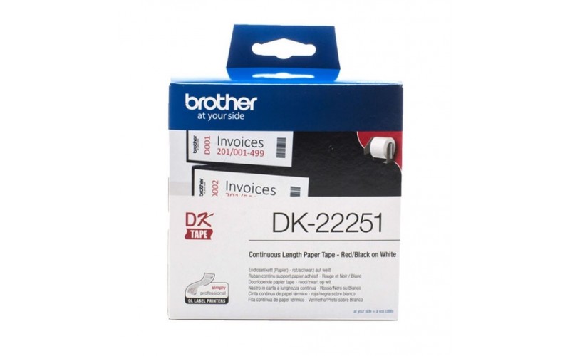 Banda continua hartie Brother DK-22251, 62 mm x 15.24 M, negru, rosu / alb