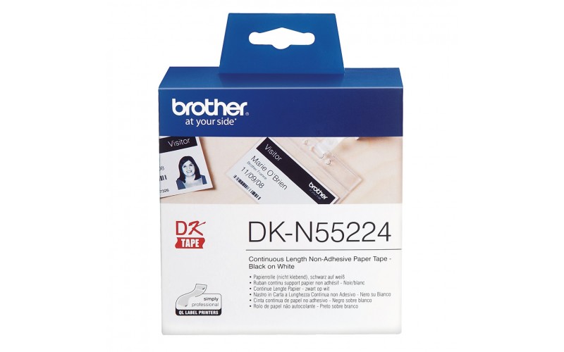 Banda continua hartie Brother DK-N55224, 54 mm x 30.48 M, non-adeziva, negru / alb